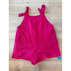Cupshe Womens Hot Pink Cotton Gauze Tie Shoulder Romper XL New With Tags